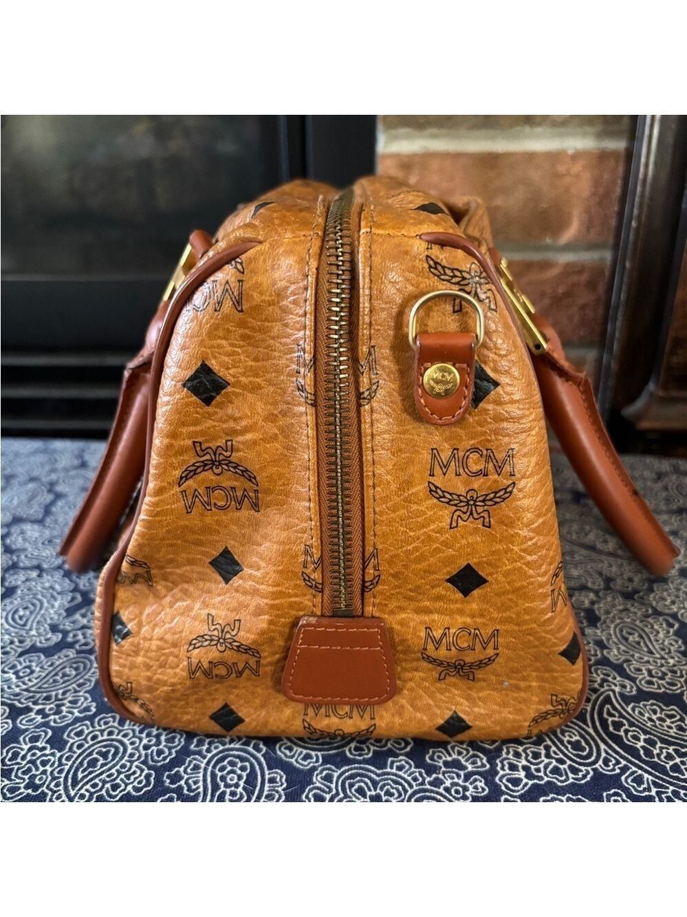 Vintage MCM Cognac Visetos Monogram Boston Bag - Picture 4 of 11